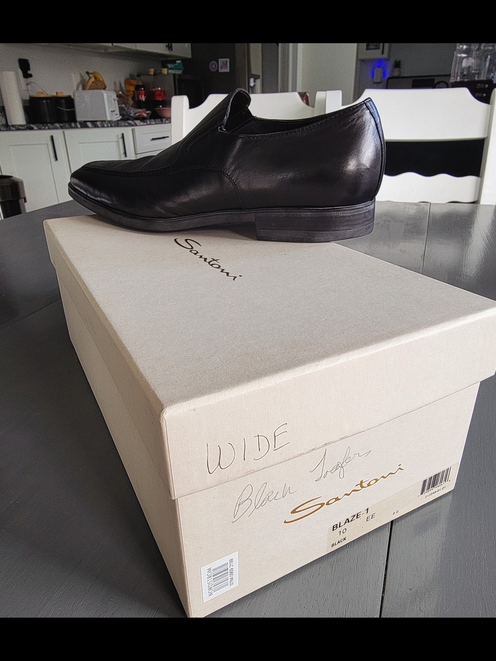 Santoni Blaze-1 Men's Black Leather Venetian Loafers Size 10 EE Wide Italy